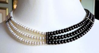 Three Strand Cultured Pearl Necklace Silver Clasp New With Gift Box