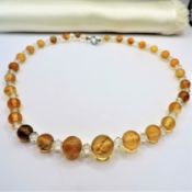 Vintage Art Deco Natural Citrine Bead Necklace With Gift Box