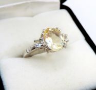 Sterling Silver Lemon Citrine & White Sapphire Ring 6 Carats New With Gift Box