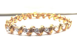 Gold Sterling Silver White Gemstone Bracelet New With Gift Box