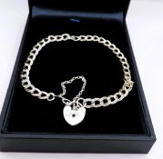 Vintage Sterling Silver Double Link Chain Heart Padlock Bracelet With Gift Pouch