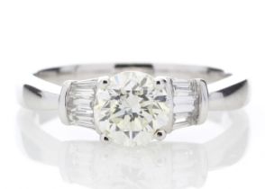 18ctWhite Gold Single Stone With Baguette Set Shoulders Diamond Ring (1.03) 1.26 Carats