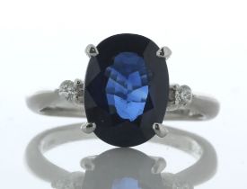 Platinum Oval Cut Sapphire And Diamond Ring (S3.63) 0.08 Carats