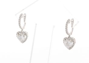 18ct White Gold Heart Shape Halo Drop Earring (1.34) 1.74 Carats