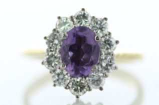 18ct Yellow Gold Oval Cluster Claw Set Diamond And Amethyst Ring (A1.28) 1.00 Carats