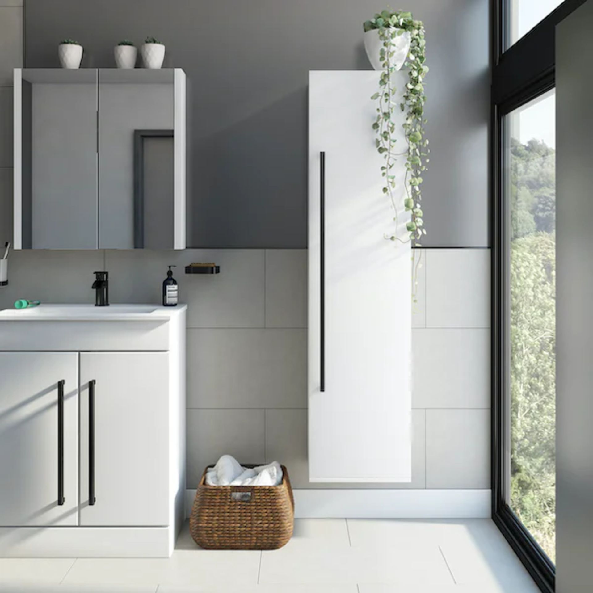 Derwent White Tall Wall Hung Cabinet Bathroom Cabinet - Image 5 of 6