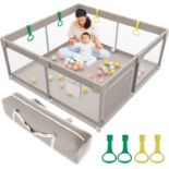 Baby Playpen Zipper Door 59x59inch For Babies and Toddlers Grey #304