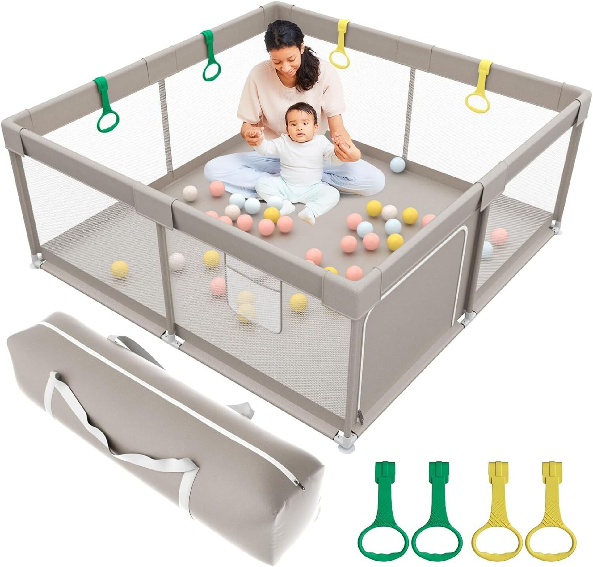 Baby Playpen Zipper Door 59x59inch For Babies and Toddlers Grey #304
