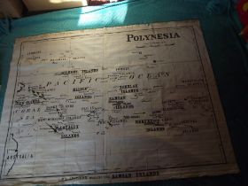 Rare - Polynesia (Samoan Islands) Linen Map - G.W. Bacon & Co. - Showing LMS Stations-Ca.1900