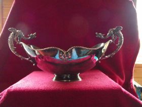 Silver Plate Dragon Handled Bowl - 17"" x 8 1/2"" - Circa 1920's