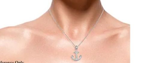 New! Cubic Zirconia Anchor Pendant with Chain in Rhodium Overlay Sterling Silver