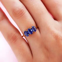 New! Masoala Sapphire (FF) Trilogy Ring in 18K Vermeil Yellow Gold Plated Sterling Silver