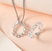 New! 2 Piece Set - Sterling Silver Heart Ring and Pendant