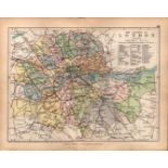 County of London 1895 Antique Queen Victoria Detailed Coloured Map.
