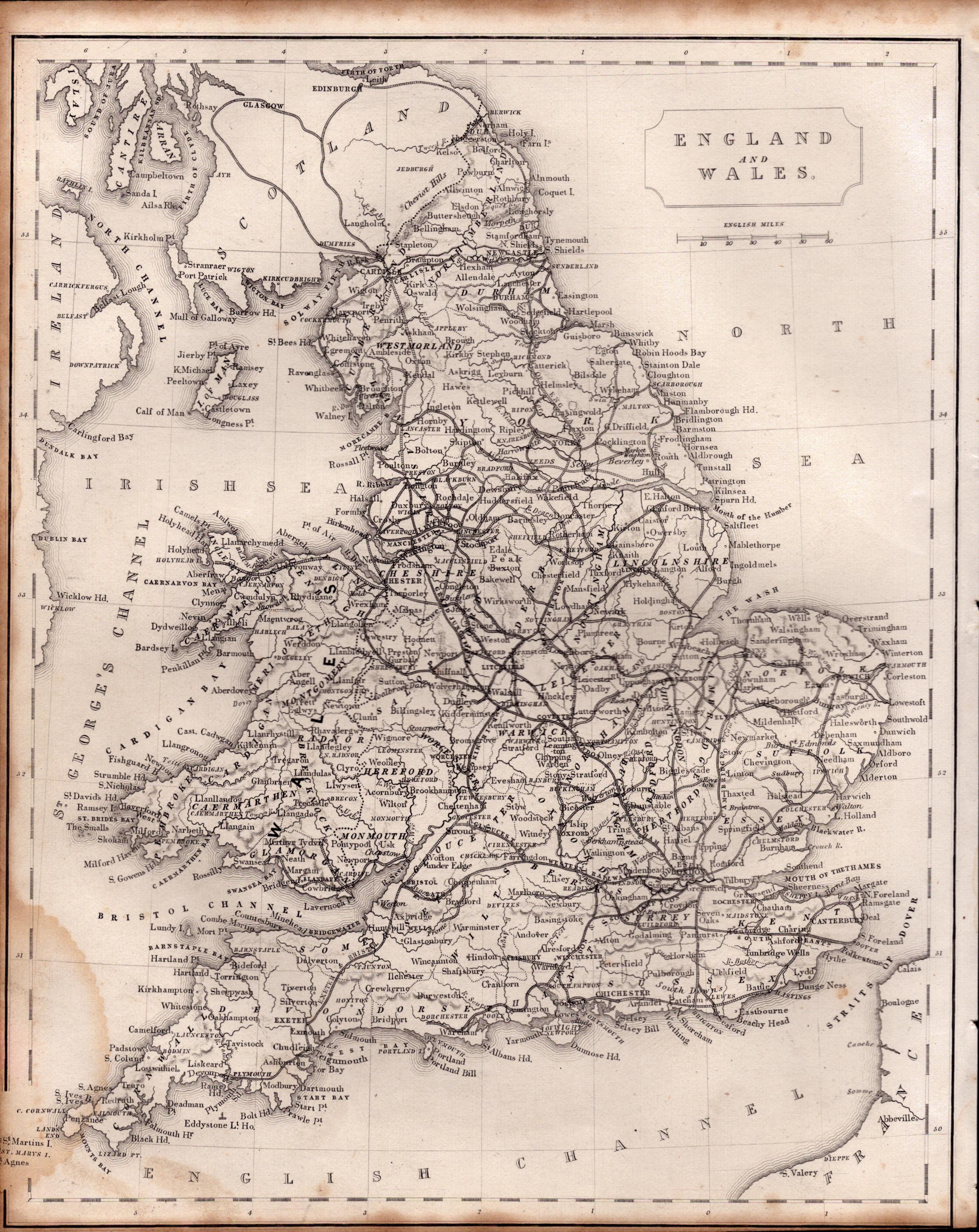 England & Wales Steel Engraved Victorian Thomas Moule Antique Map.