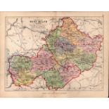 County Of West Meath Ireland Antique Detailed Coloured Victorian Map.
