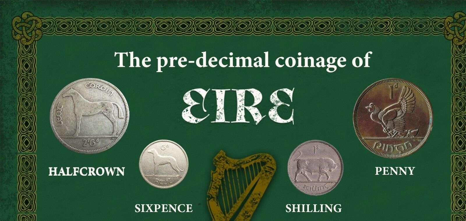 Ireland Eire Irish Vintage Pre-Decimal 1928- 1968 Coin Metal Art Display Set - Image 5 of 5