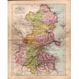 County Of Dublin Ireland Antique Detailed Coloured Victorian Map.