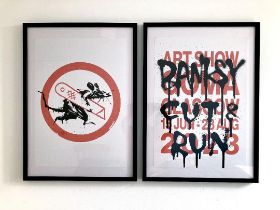 Banksy (b.1974)Authorised Cut & Run-25 Years Card labour Exhibition 2 Framed Posters Goma 23, Ist...