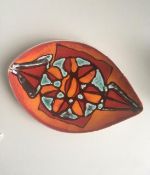 Poole Pottery : Hand painted (Circa 1970s) Delphis ‘Spear Dish’ Orange Colourway With Blue Detail...