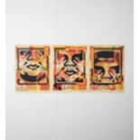 Shepard Fairey(b 1970)Rare Complete Andre Face Collage Tryptich, Signed 2016, Obey Giant. Street...