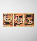 Shepard Fairey(b 1970)Rare Complete Andre Face Collage Tryptich, Signed 2016, Obey Giant. Street...