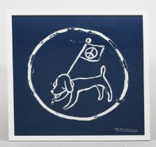 Yoshitomo Nara (b 1959) Peace Dog Flag (Blue) Silk Screen Printed On Cotton, Framed