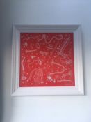 Yayoi Kusama (b 1929) Untitled (Red Faces) Silk Screen Printed, Red and White On Cotton, Framed 2...