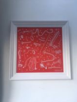 Yayoi Kusama (b 1929) Untitled (Red Faces) Silk Screen Printed, Red and White On Cotton, Framed 2...
