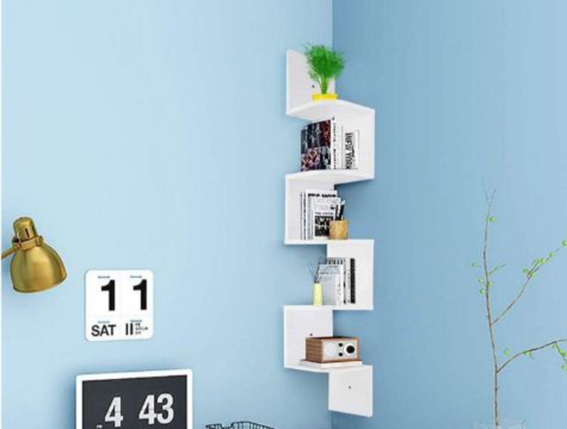 Tiers Zig Zag Wall Corner Shelf Unit Wall Mounted Wood Shelving Bookcase Storage Display Organize... - Bild 3 aus 3