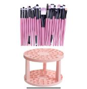 20 pcs Multi functional Make-up brush set & storage rack Pink