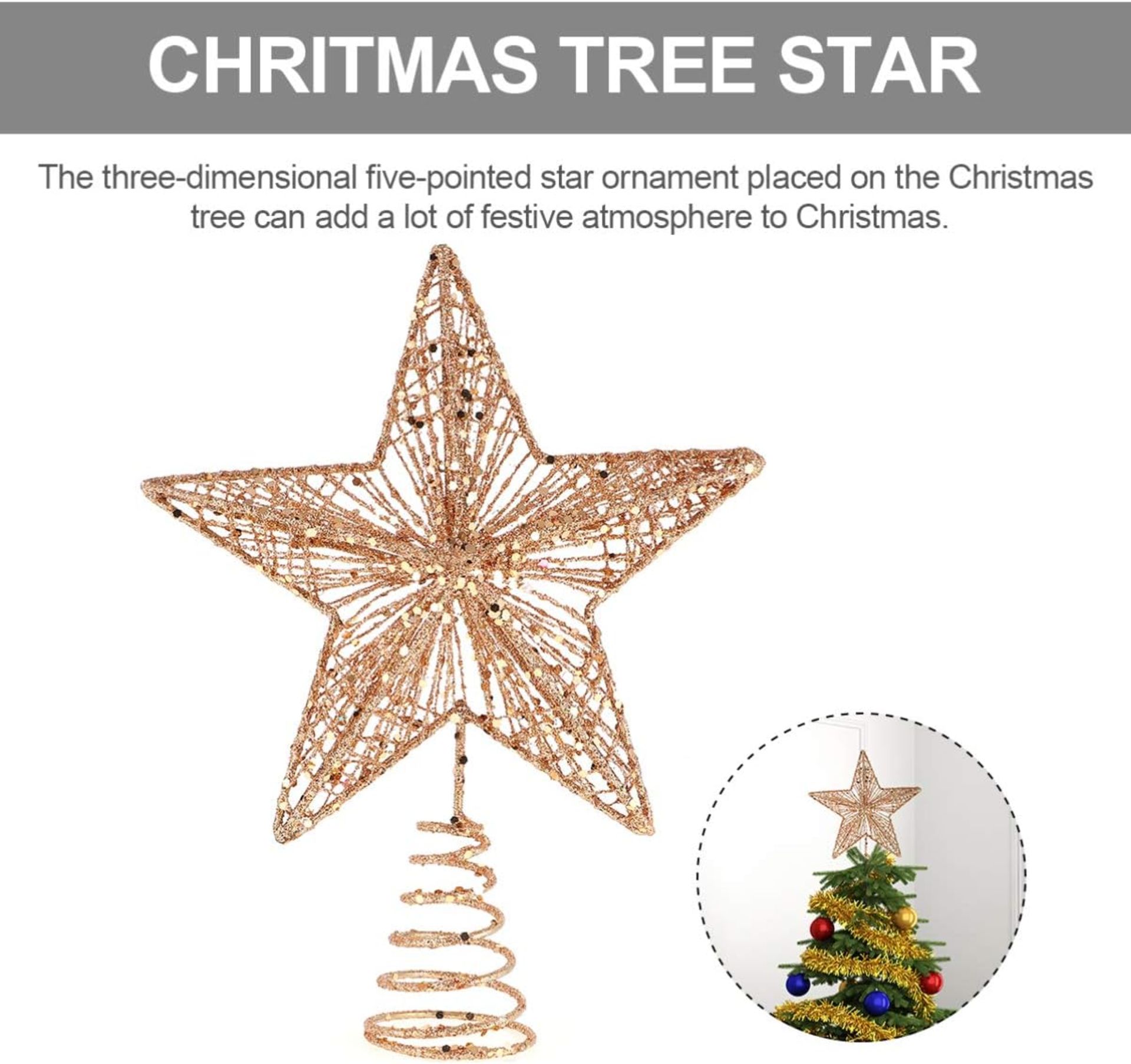 Christmas Tree Top Star Iron Rose Gold Star Christmas Tree Topper Glitter Star Decoration Ornamen... - Bild 3 aus 3