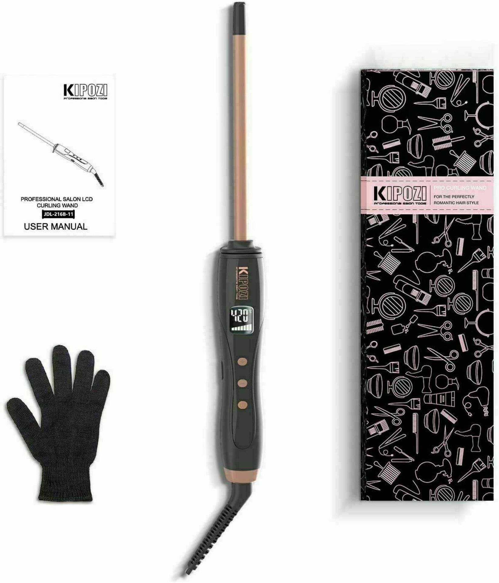 KIPOZI 3/10 Inch Ceramic Thin Curling Iron Wand Curler Iron Fast Heat Resistant