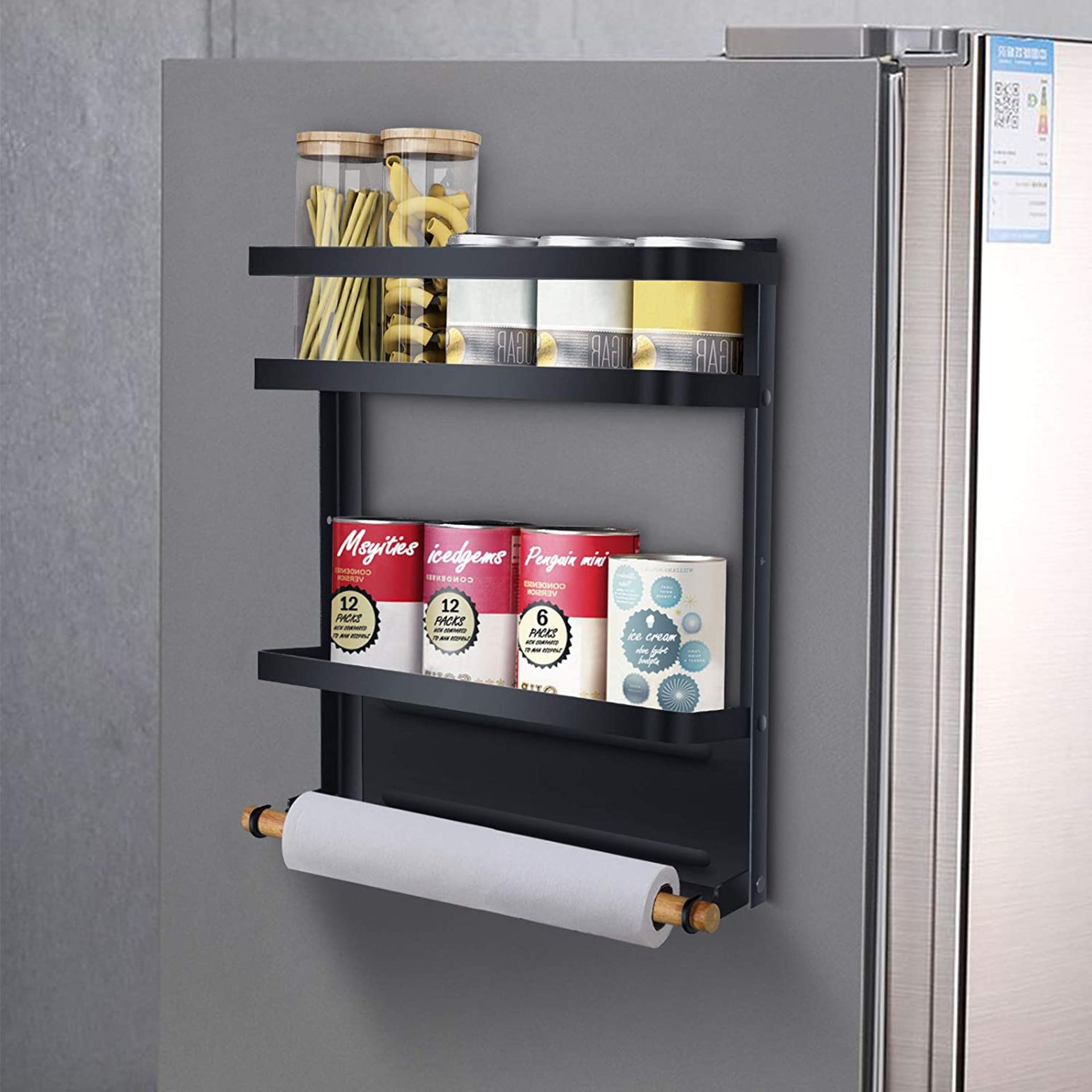 Magnetic Fridge Spice Rack Organiser Rack 2 Tier Refrigerator with Paper Towel Holder RRP 19.99 e...