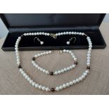Pearl Necklace, Bracelet and Earrings Set