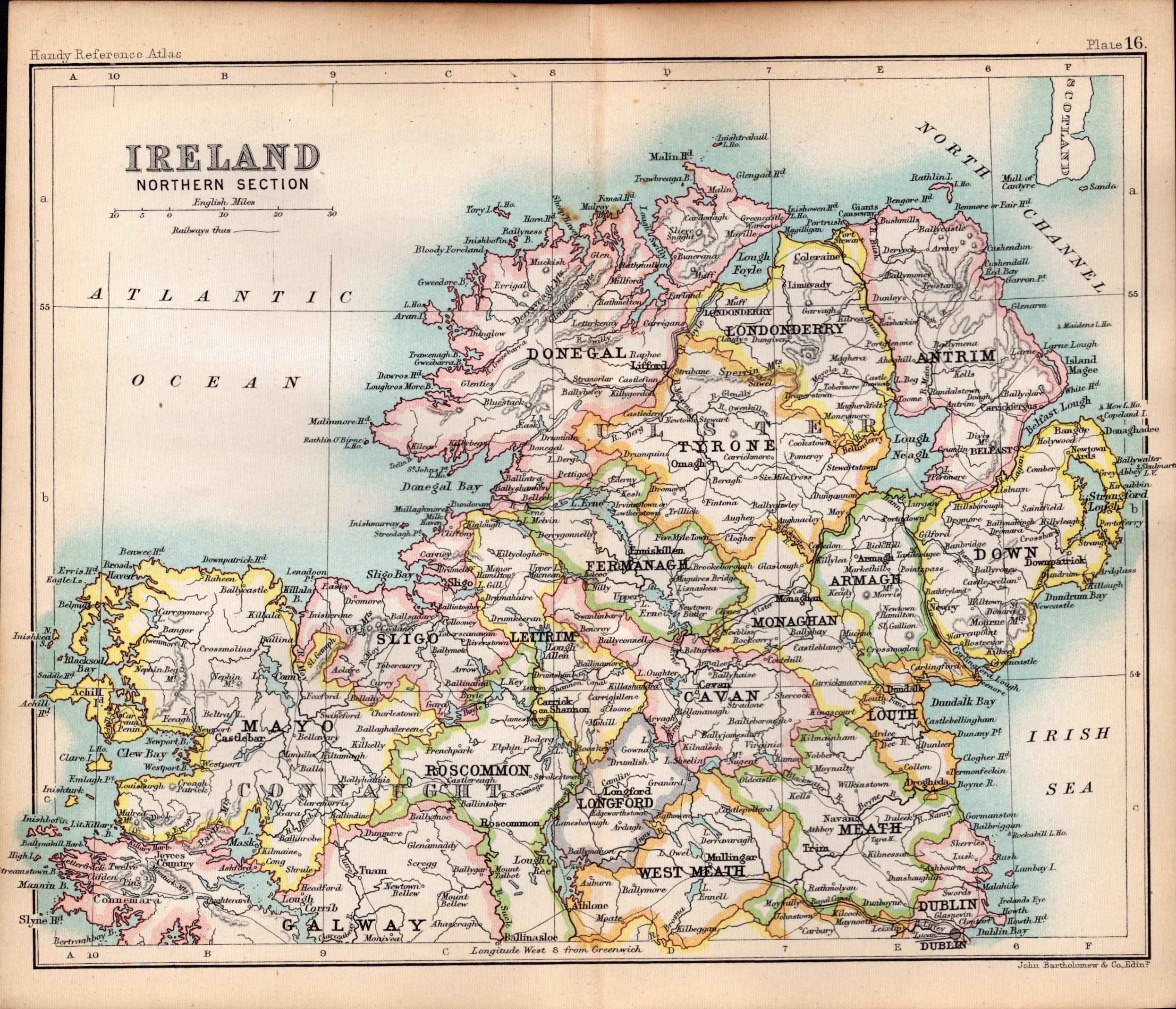 Ireland Northern Section Double Sided Victorian Antique 1896 Map.