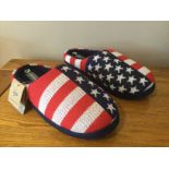 Job Lot 10 x Pairs Men's Dunlop, “USA Stars and Stripes” Memory Foam, Mule Slippers, Size M (8/9)
