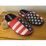 Job Lot 10 x Pairs Men's Dunlop, “USA Stars and Stripes” Memory Foam, Mule Slippers, Size L (10/1...