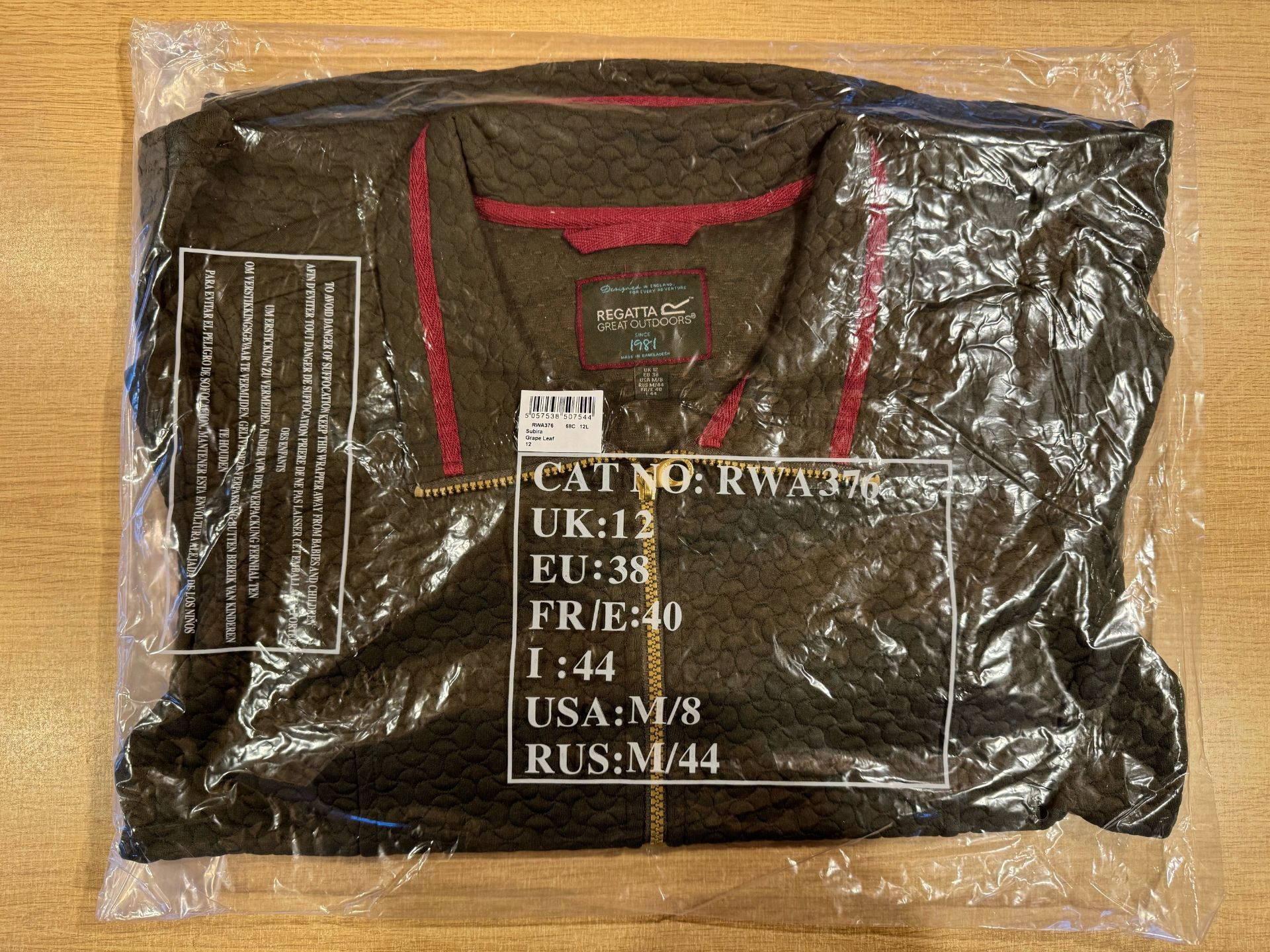 1 x Regatta Subira Full Zip Heavyweight Quilted Fleece Jacket Grape Leaf Size UK 12 Tagged & Bagg... - Image 2 of 2