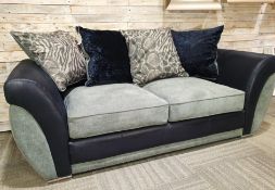 Large Twin Fabric Cushioned Back Sofa With Silver Feet RRP £999