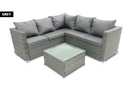 5-Seater Temple Rattan Corner Sofa Set - Grey