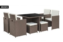 8-Seater Monument Rattan Cube Garden Furniture Dining Set - Brown
