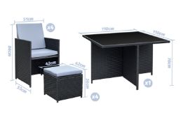 5 x 8-Seater Monument Rattan Cube Garden Furniture Dining Set - Black