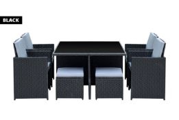 8-Seater Monument Rattan Cube Garden Furniture Dining Set - Black