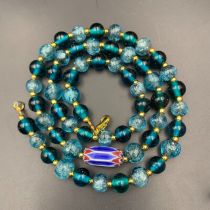 2 Piece Awesome Fancy Glass Beads With Vintage Chevron & Turquoise Necklace