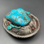 Handmade Natural Turquoise, Coral With 925 Silver Belt Buckle, Best Quality