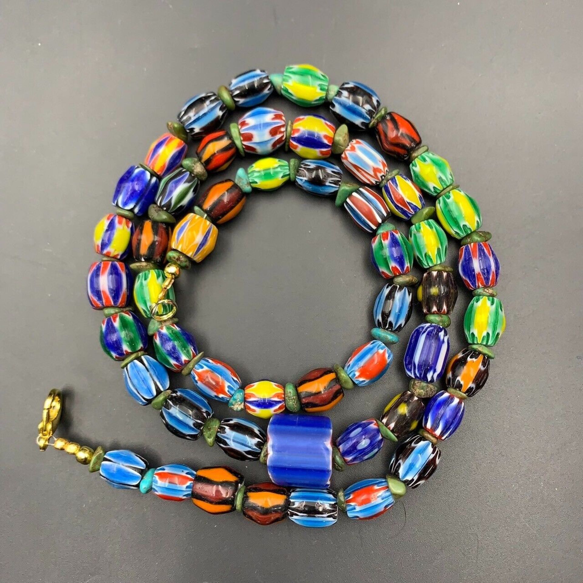 Vintage Chevron Trade Glass Beads & Fancy Glass Beads Necklace, 2 Piece - Image 3 of 6