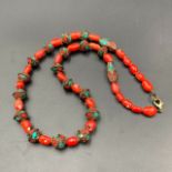 Awesome Natural Dyed Coral With Nepalese Handmade Vintage Beads Necklace.