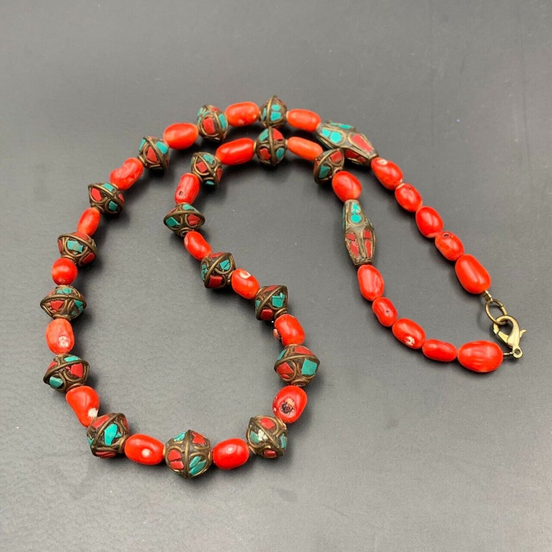 Awesome Natural Dyed Coral With Nepalese Handmade Vintage Beads Necklace.