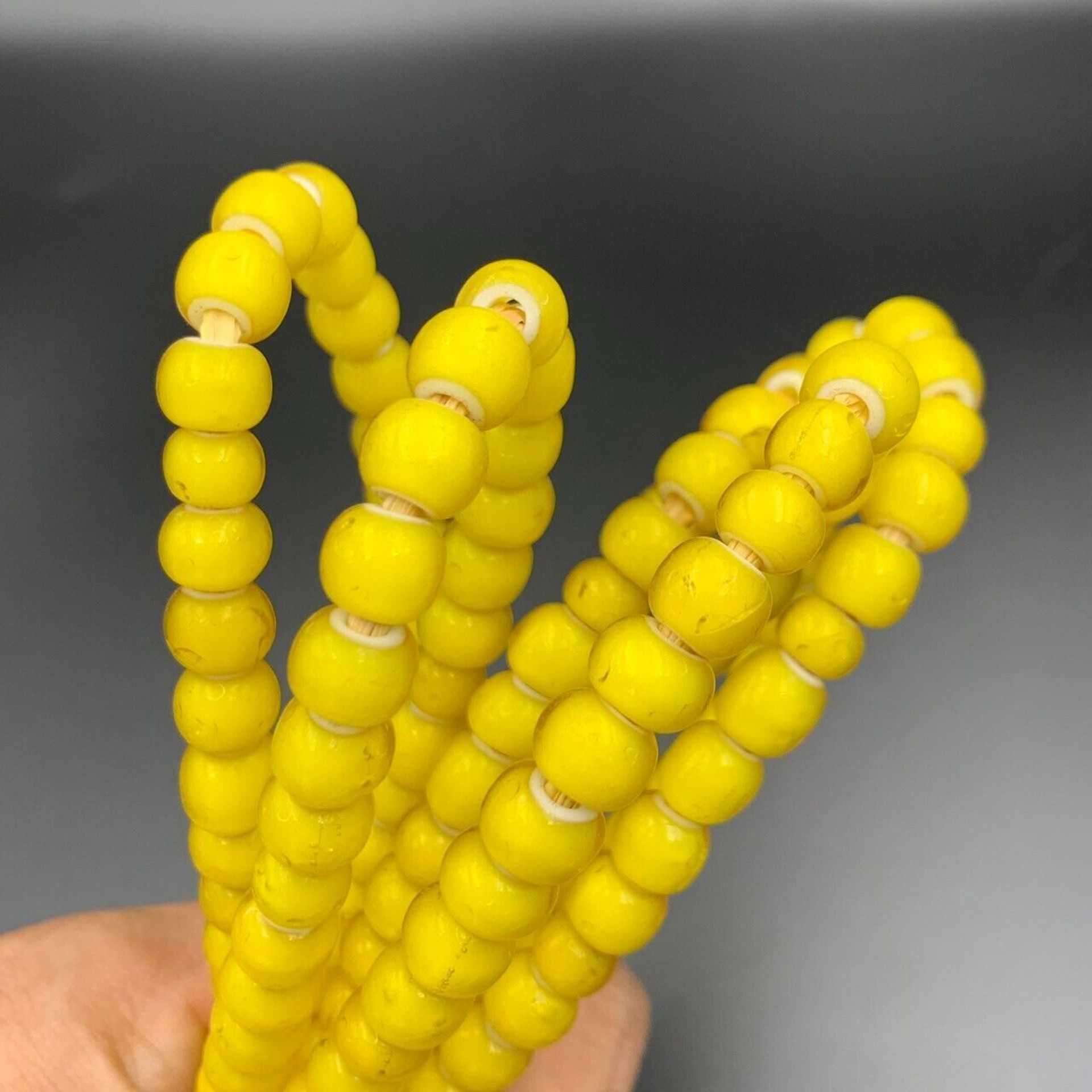 Vintage African Yellow White Heart Trade Glass Beads Strands, Group of 5 Strands - Image 5 of 6